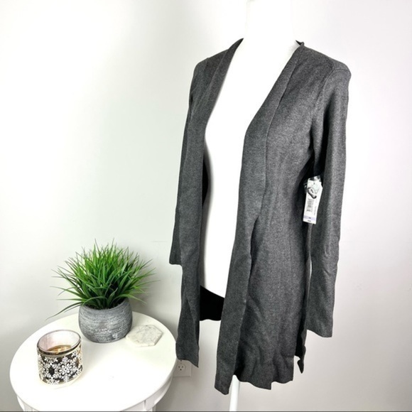 Worthington womens size petite medium charcoal grey open front cardigan - Picture 1 of 7